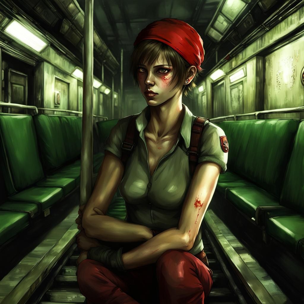 Rebecca Chambers Portrait in Dark Train Interior