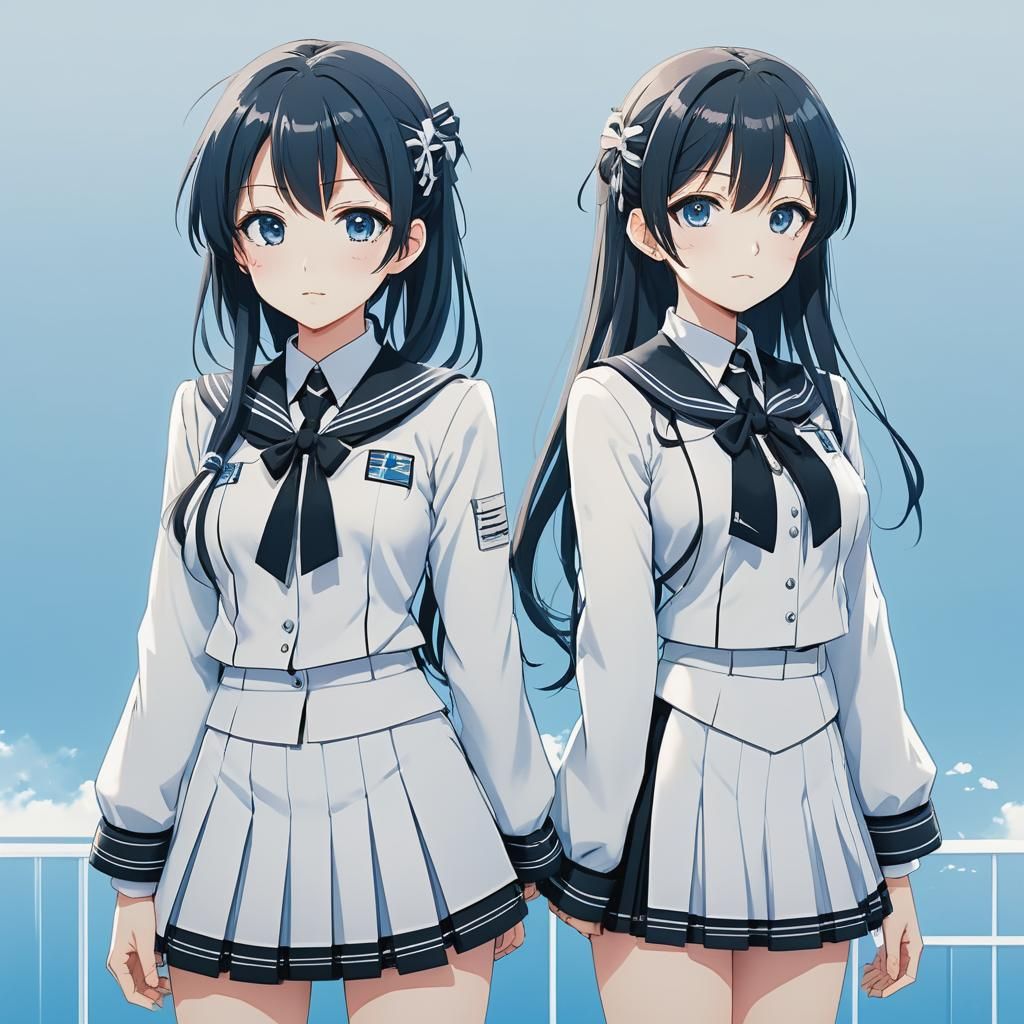 Anime Schoolgirls in Japanese Manga Style