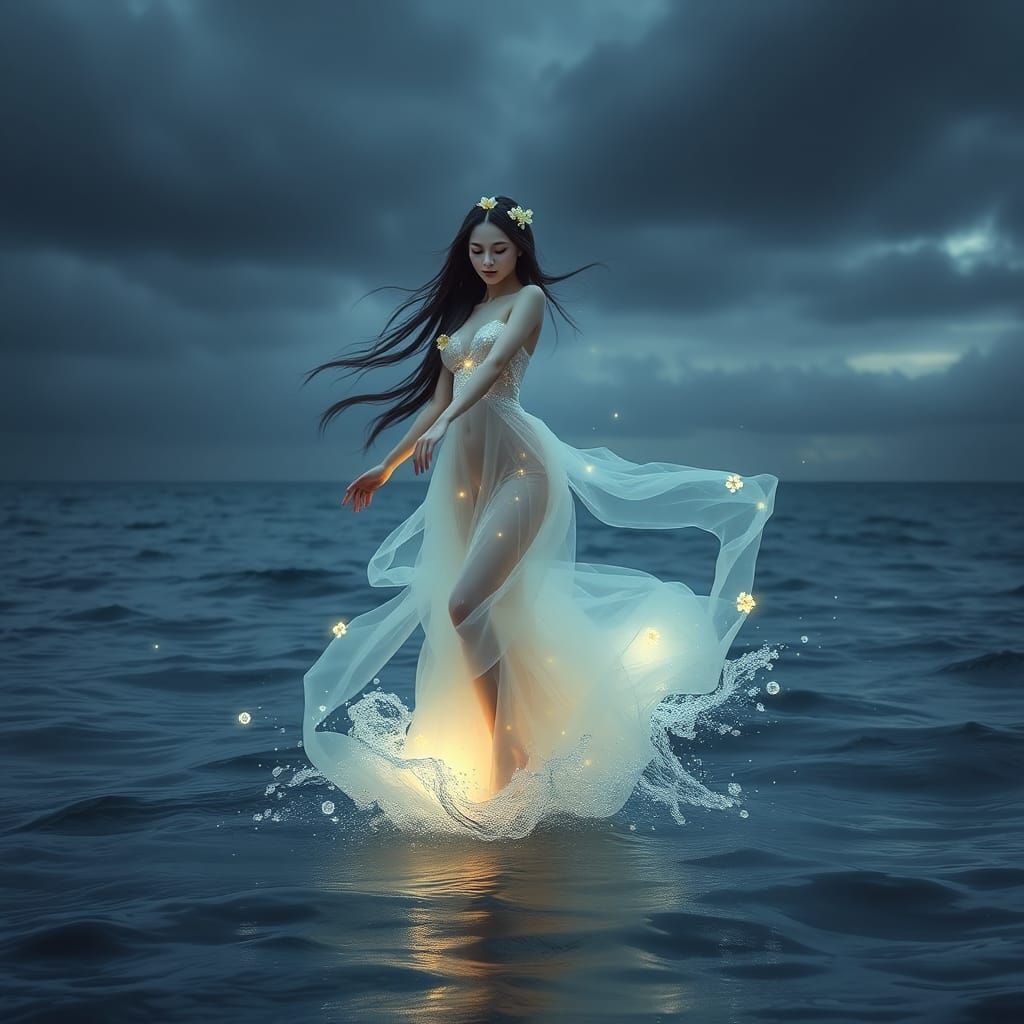 Ethereal Aquatic Maiden Dancing on Water