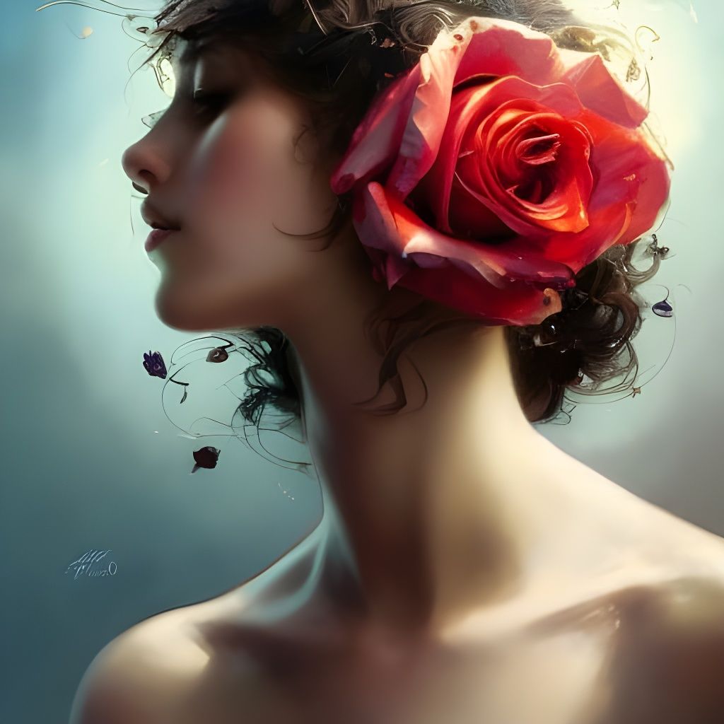 Woman with Rose: Hyperdetailed Art Nouveau Portrait