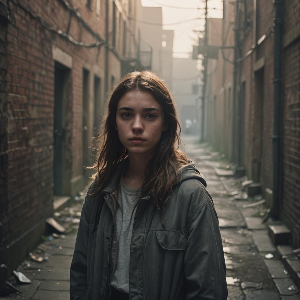 Moody Teenage Girl in Abandoned Alleyway