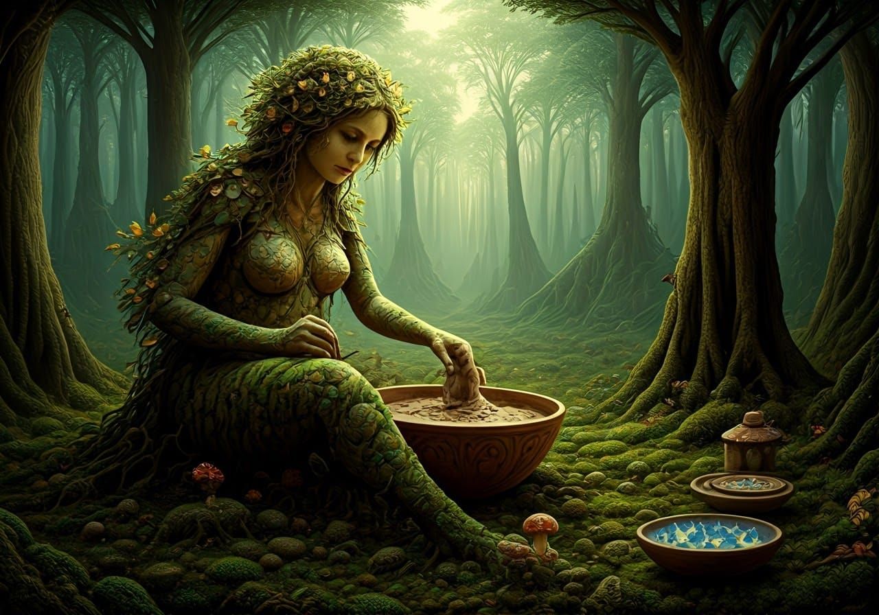 Mother Nature Creates Human: Surreal Art Nouveau