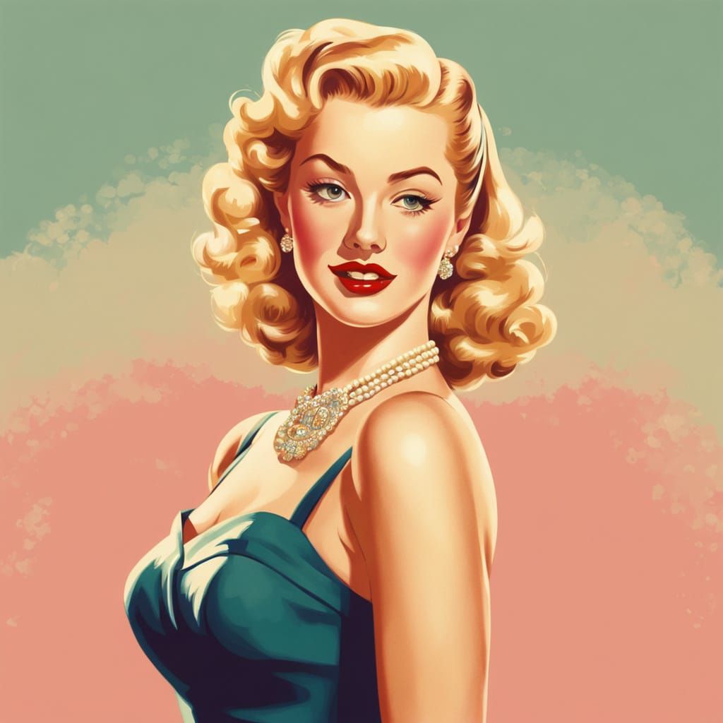 Blond Pin-Up Girl in Vintage Illustration Style