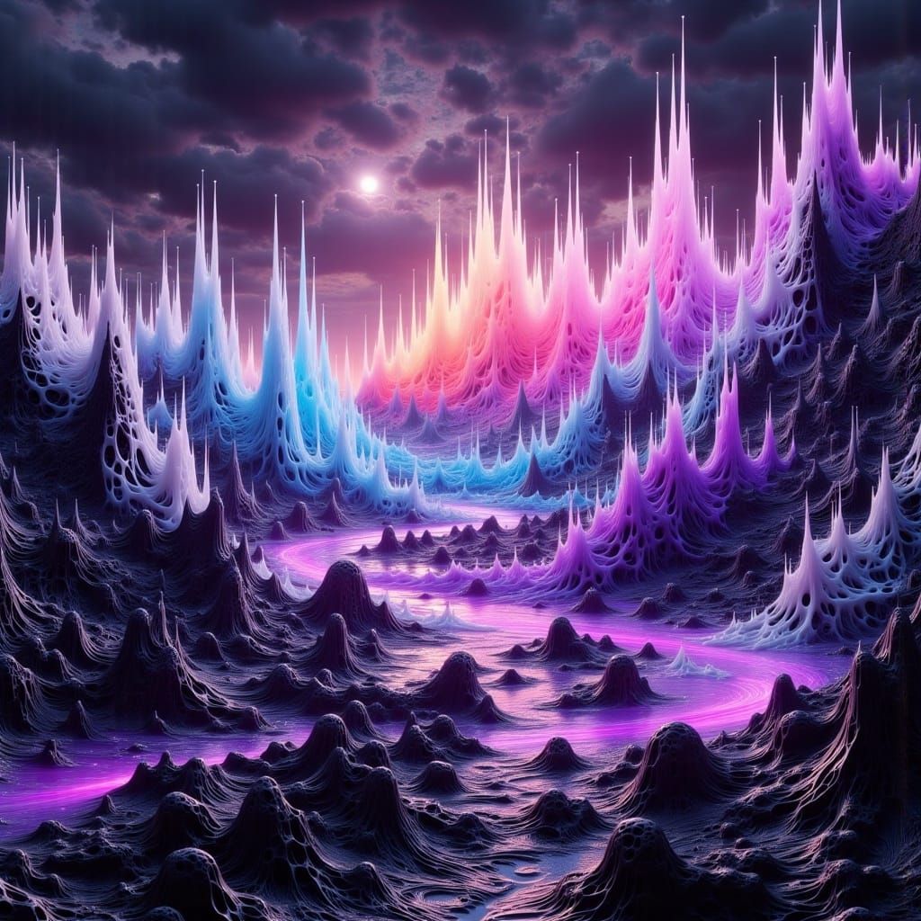 Rainbow Fantasy Landscape with Glowing Lights