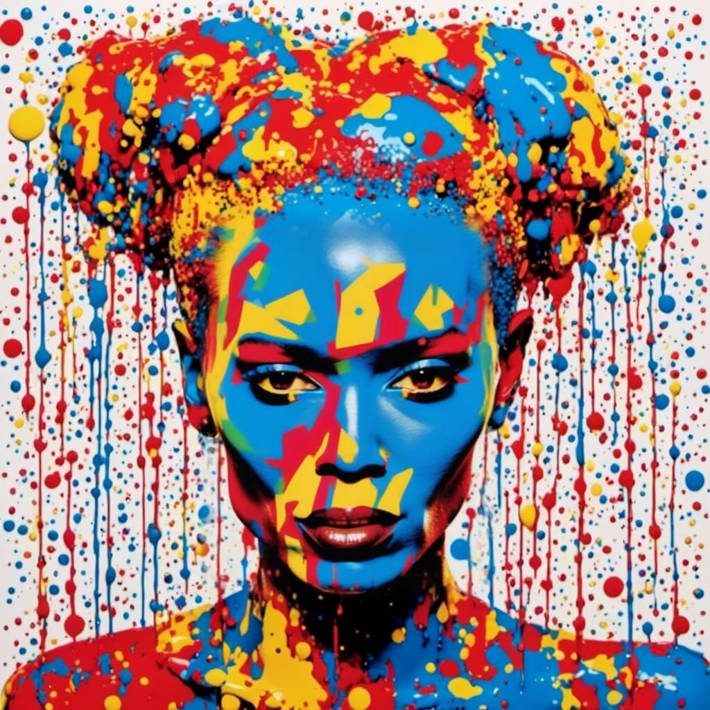 Grace Jones as Pop Art Portrait in Neon Style