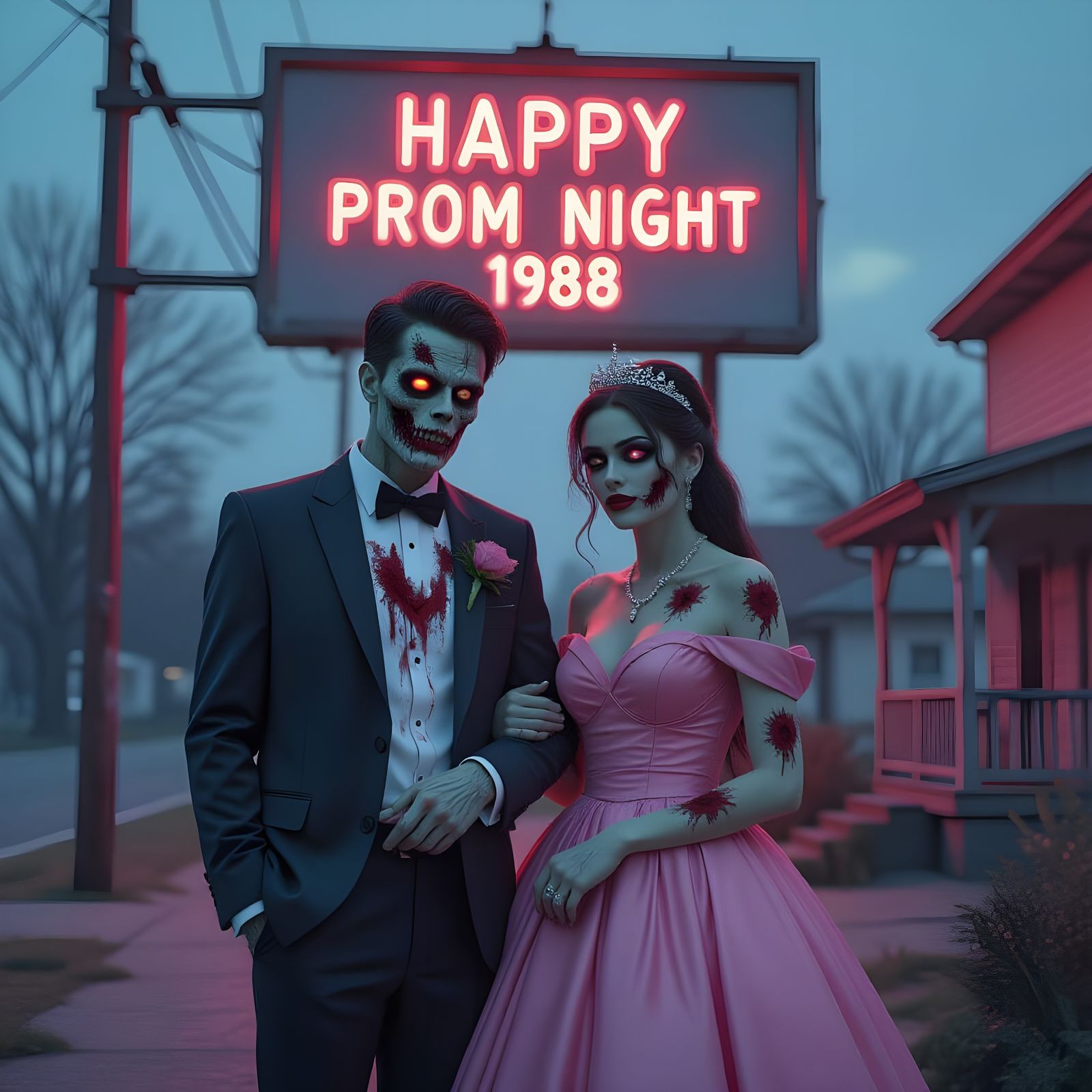 Zombie Prom Couple Poses for 1988 Photo