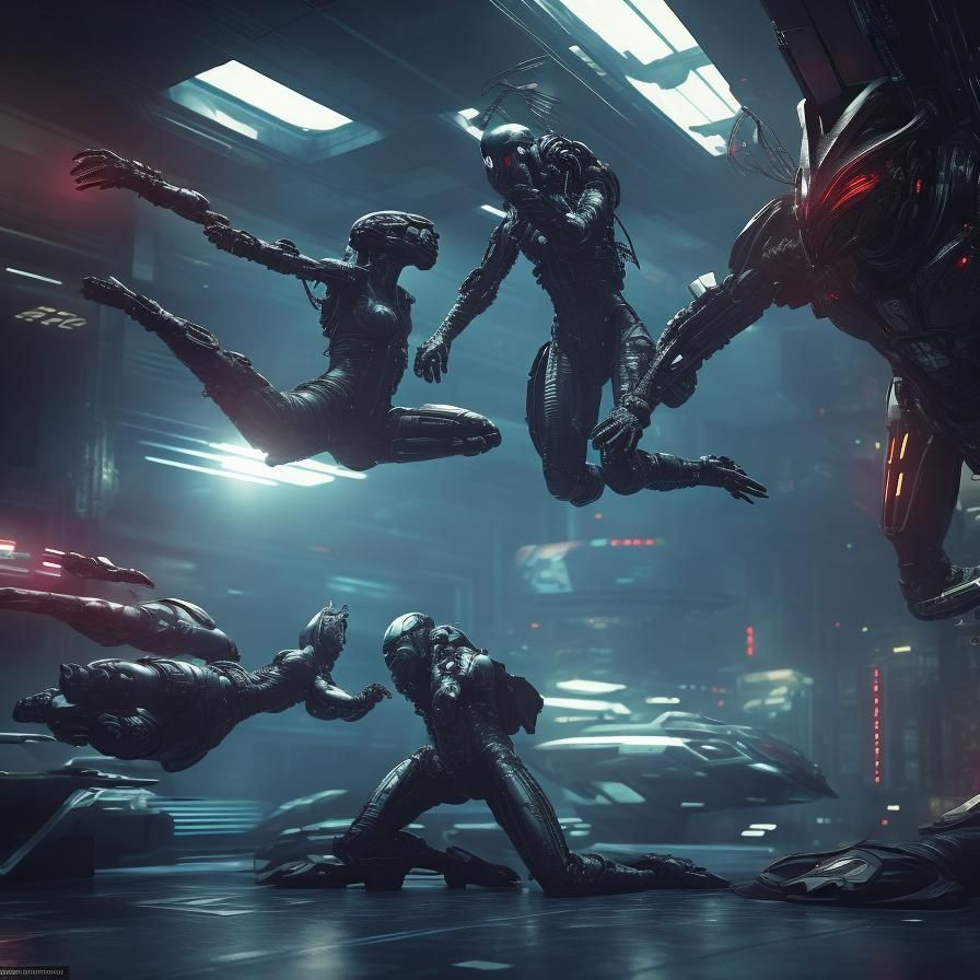 Mecha Aliens Fights in Spaceship