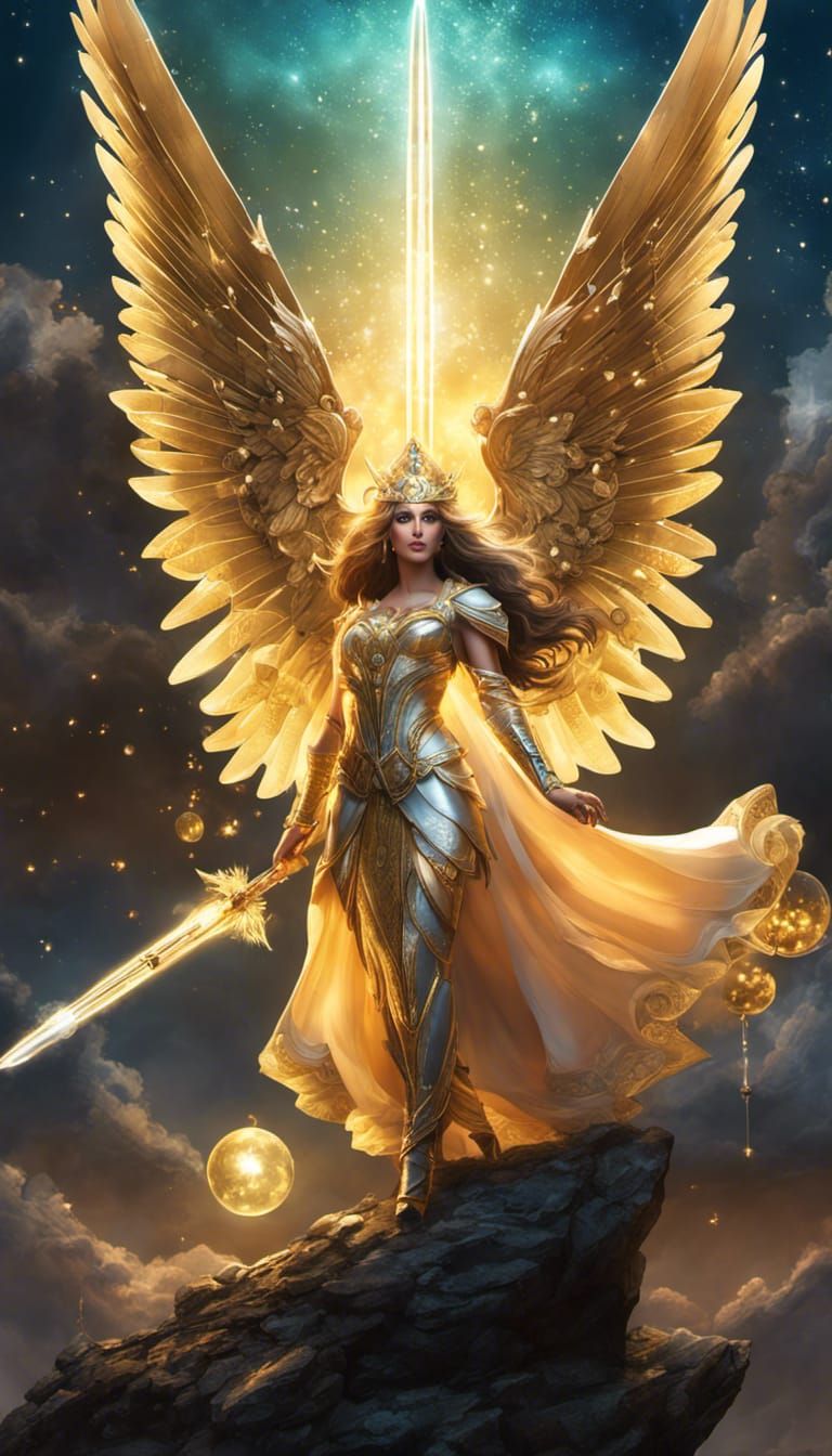 Bioluminescent Angel Warrior in Steampunk Style