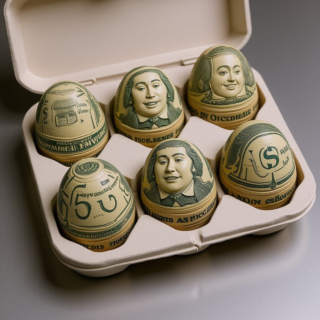 Eggs Made of Money: Hyperrealistic Photo