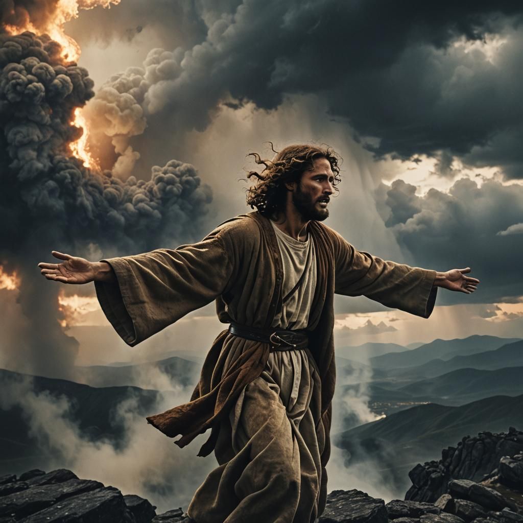 Jesus Amidst Storm on Mountain Top