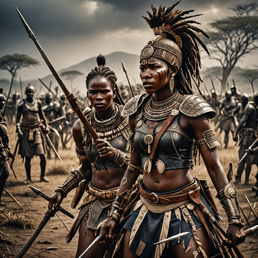 African zulu warriors on the battlefield