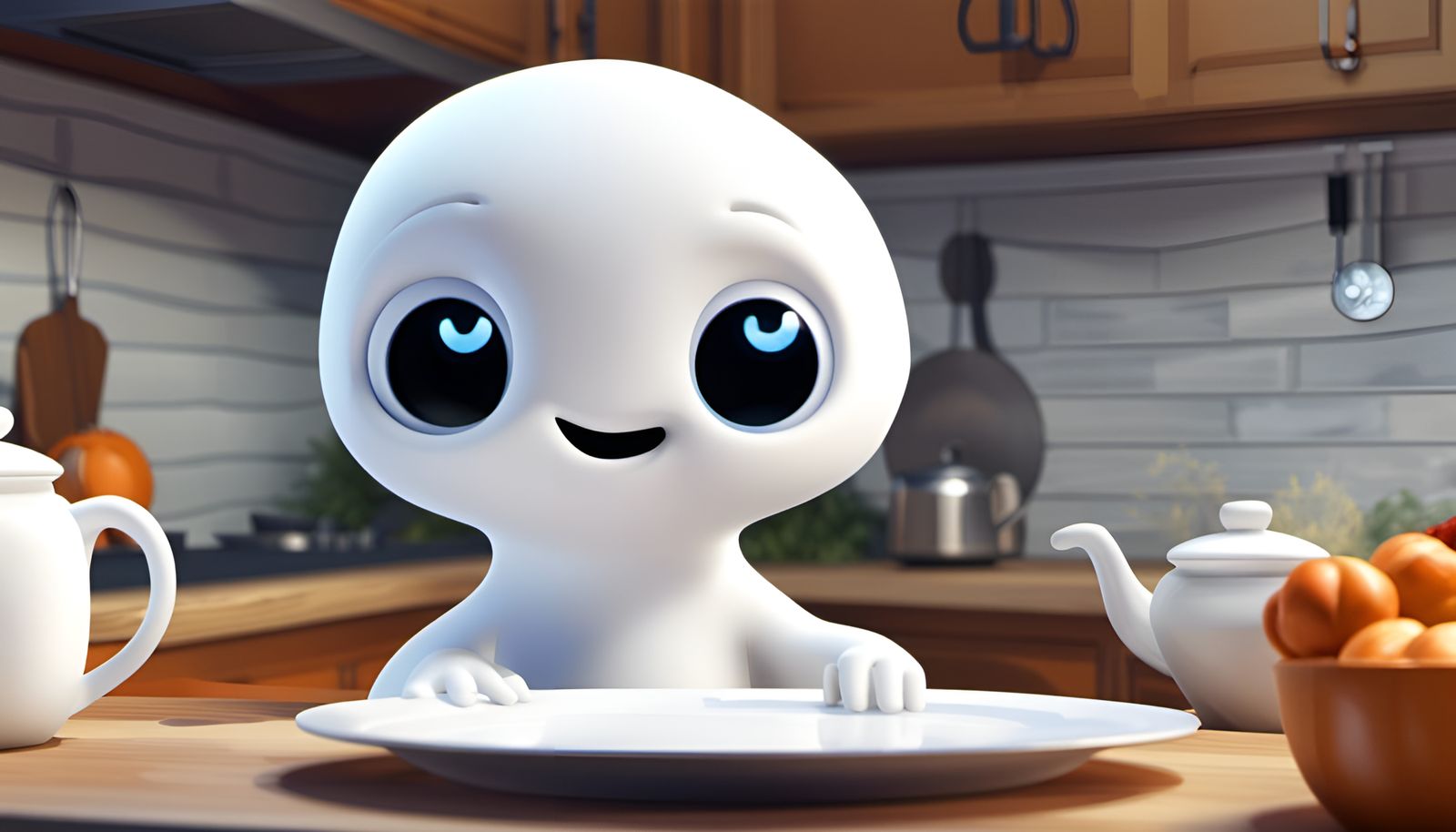 Friendly Ghost in Modern Kitchen