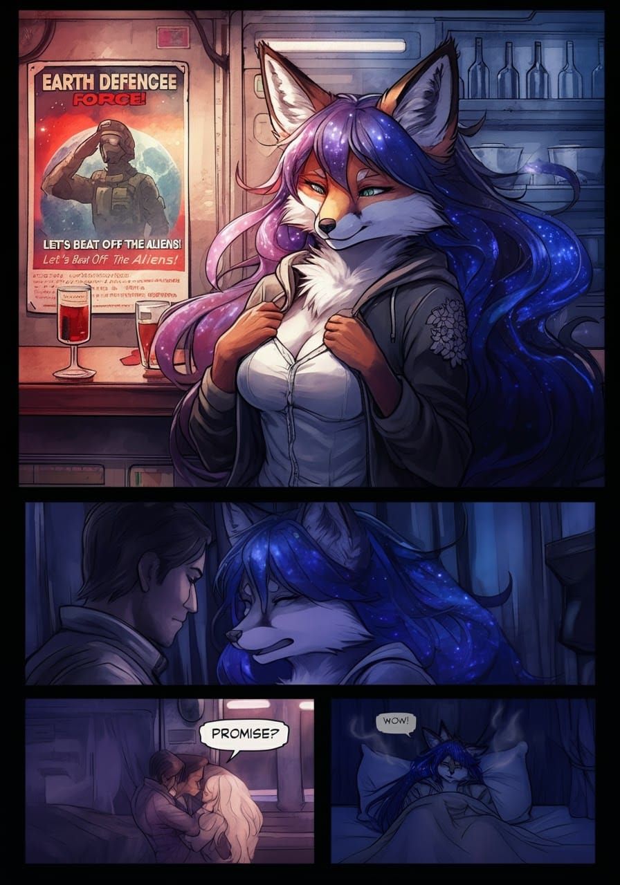 Sci-Fi Comic Scene with Fox Girl in Watercolor Style