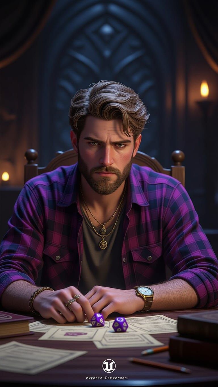 Mystical D&D Adventurer in Dimly Lit Lair