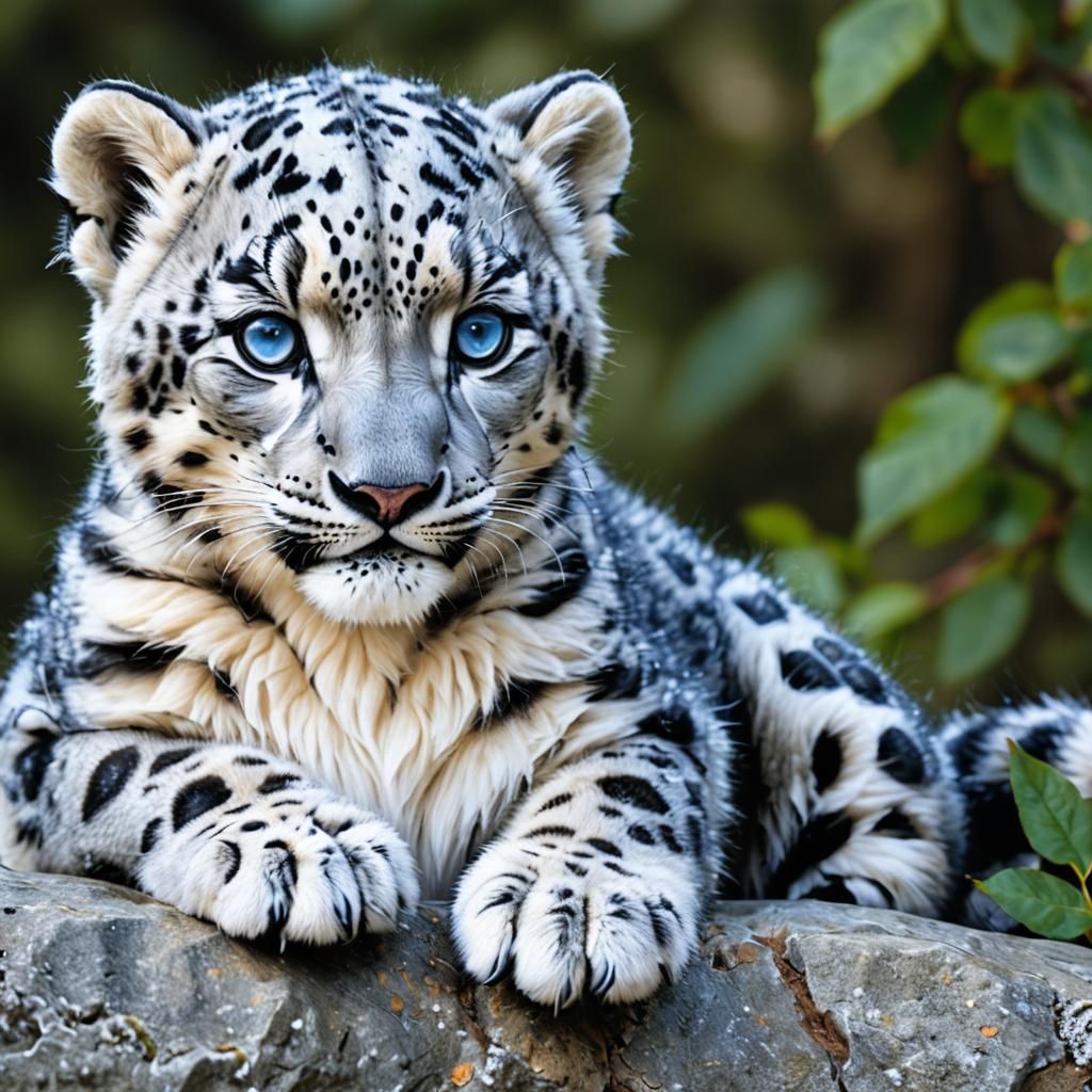 Photorealistic Snow Leopard Cub with Robotic Eyes