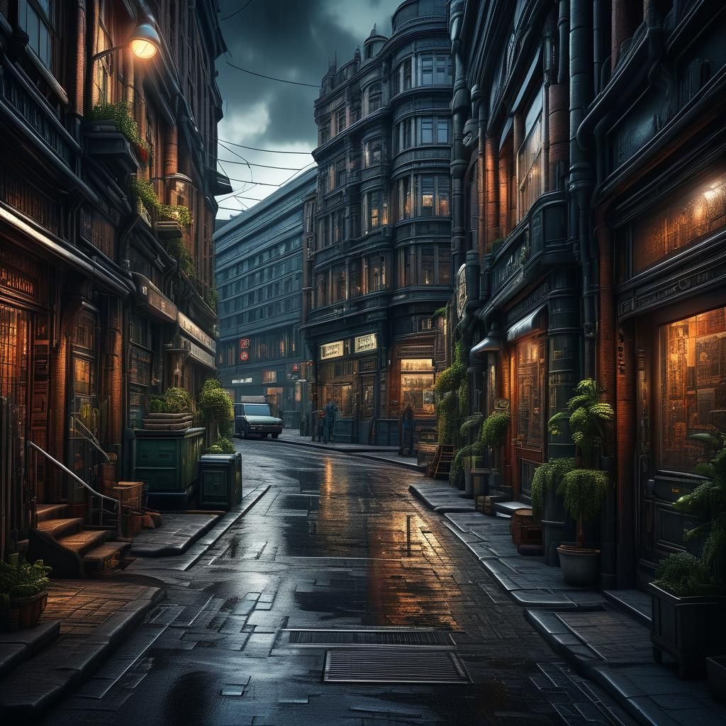 Detailed Biopunk Street Scene in HDR