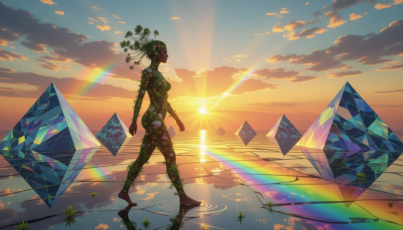 Surreal Woman of Tools Walking Prism Landscape