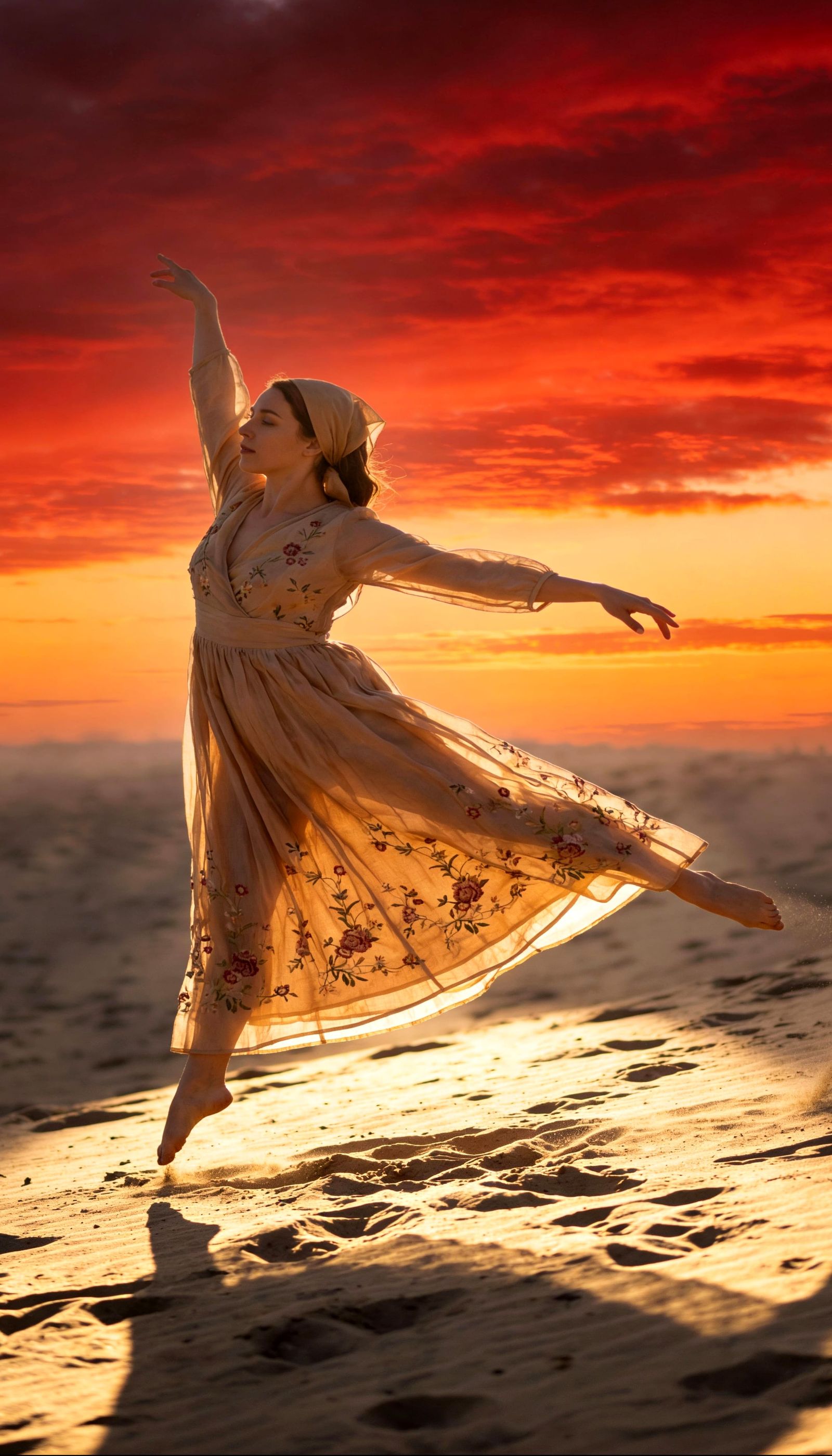 Dancer in Dupioni Dress on Dune at Dawn
