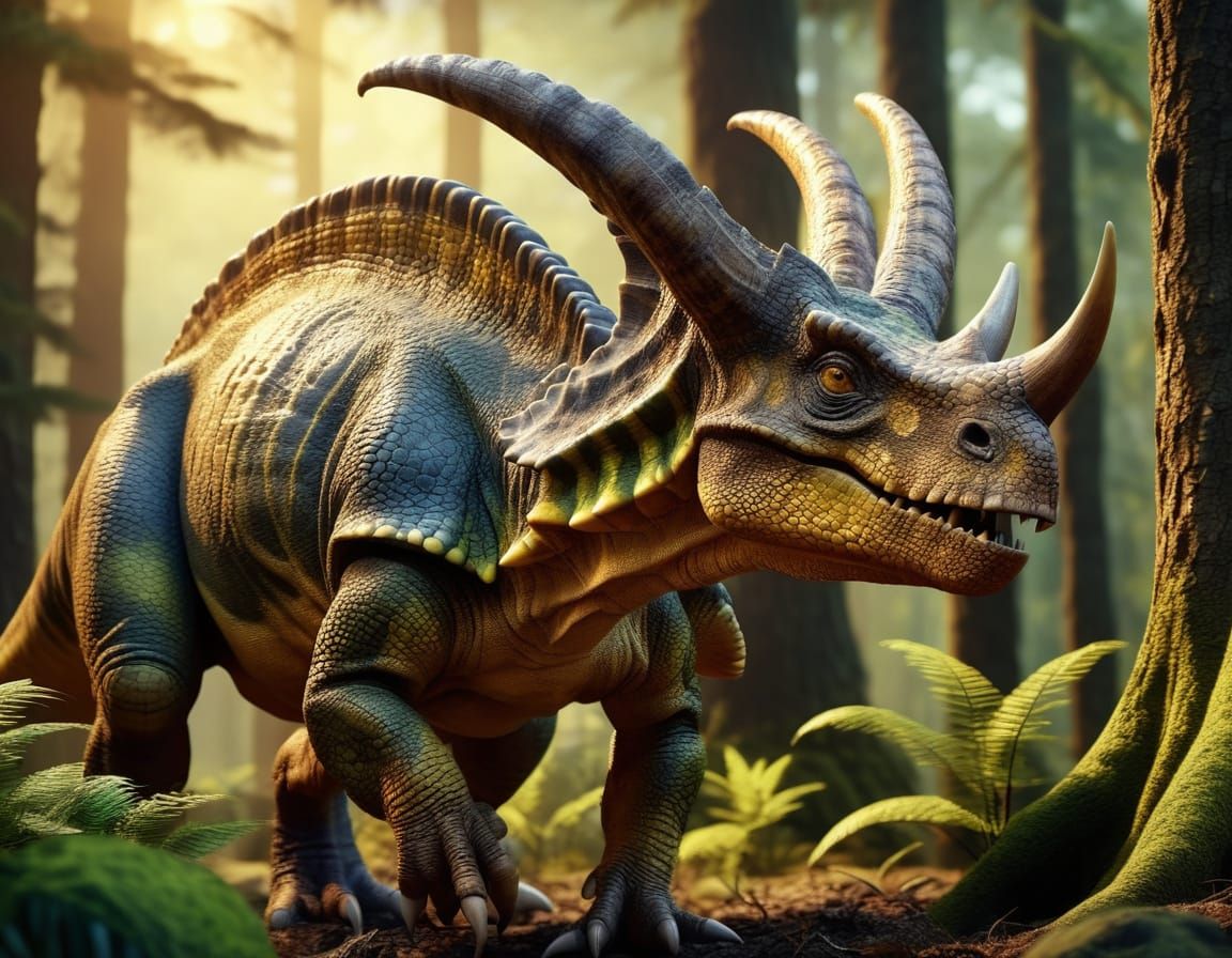 Detailed Digital Art of Nasutoceratops in Forest
