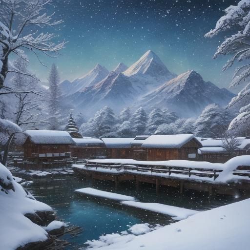 Serenity in Snowy Alps - Anime-Inspired Watercolor Camel