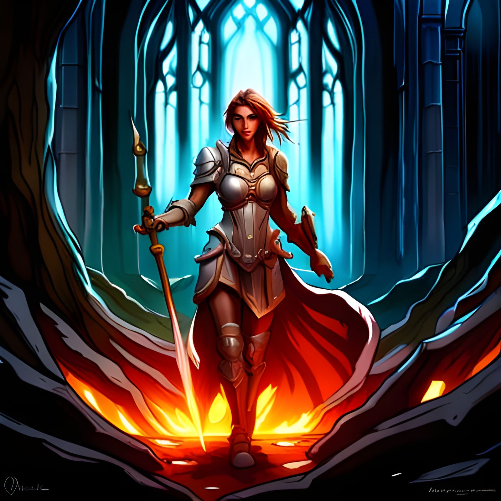 Mystical Female Knight in Dark Fantasy Style