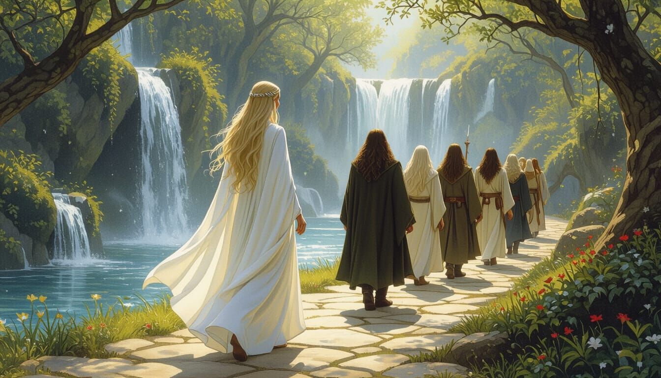 Galadriel and Fellowship in Bruchsal, Alan Lee Style
