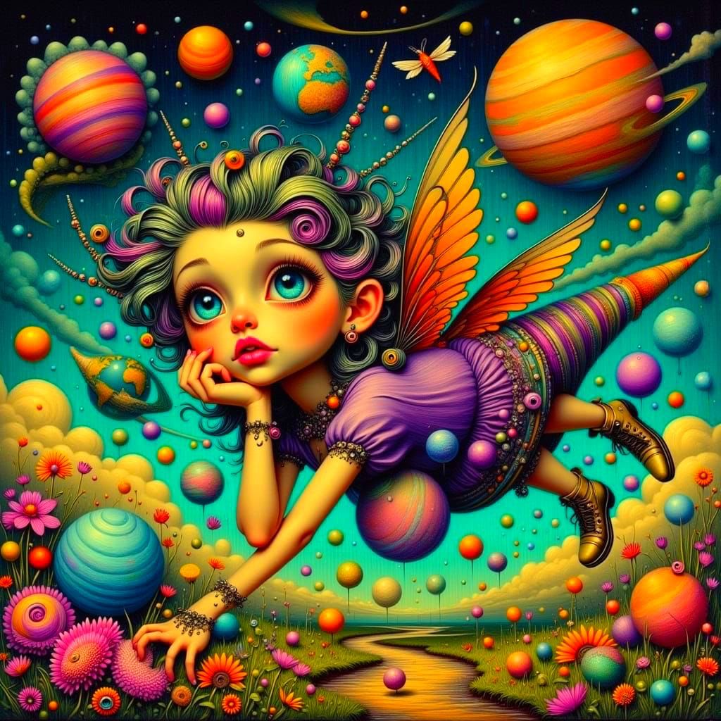 Surreal Retro Goth Fairy in a Celestial Seascape