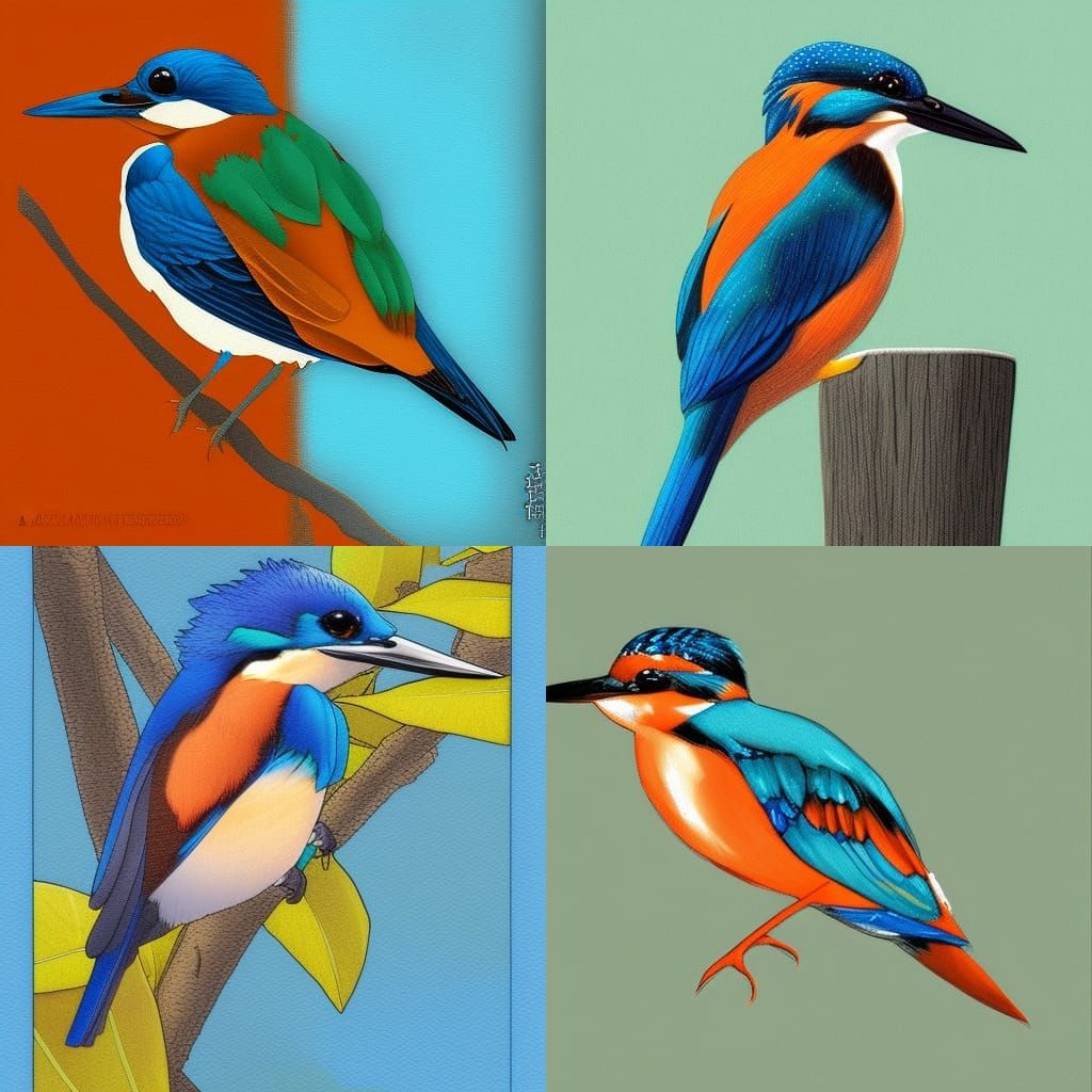 Kingfisher Bird Illustration in Cool Colors