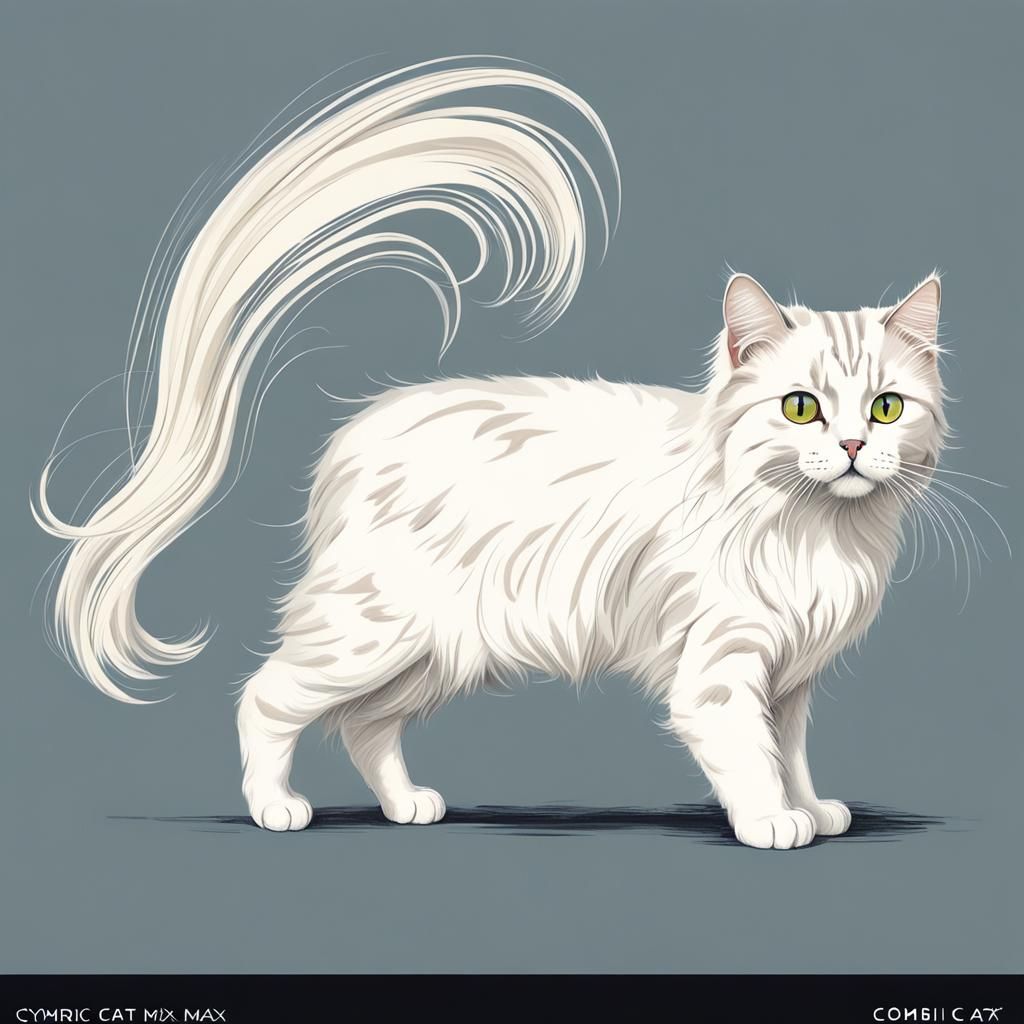 Tailless Long Haired Cream Cymric Cat Comic Art