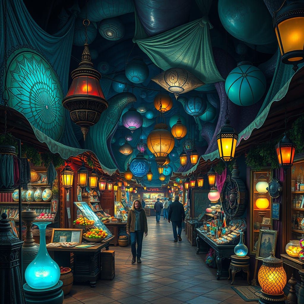 Surreal Marketplace Dreamscape in Vibrant Fantasy Style
