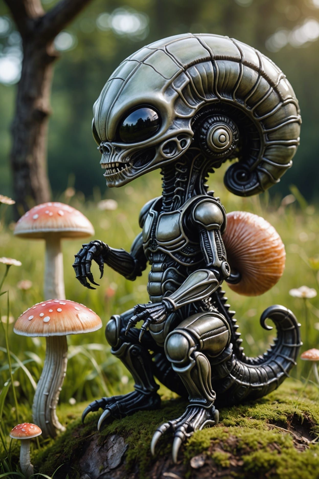 Candy Colored Kawaii Xenomorph on Mushroom