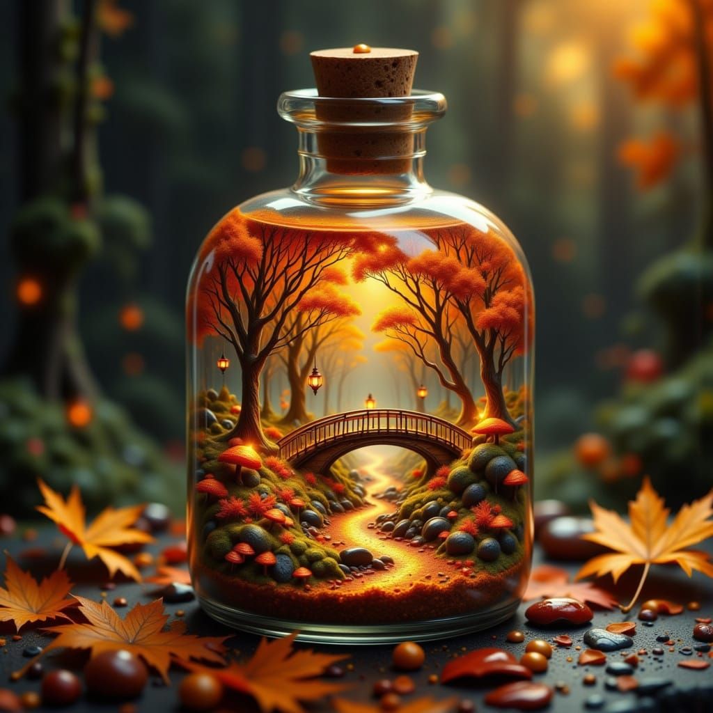 Enchanted Autumn Forest Potion Bottle in Glass