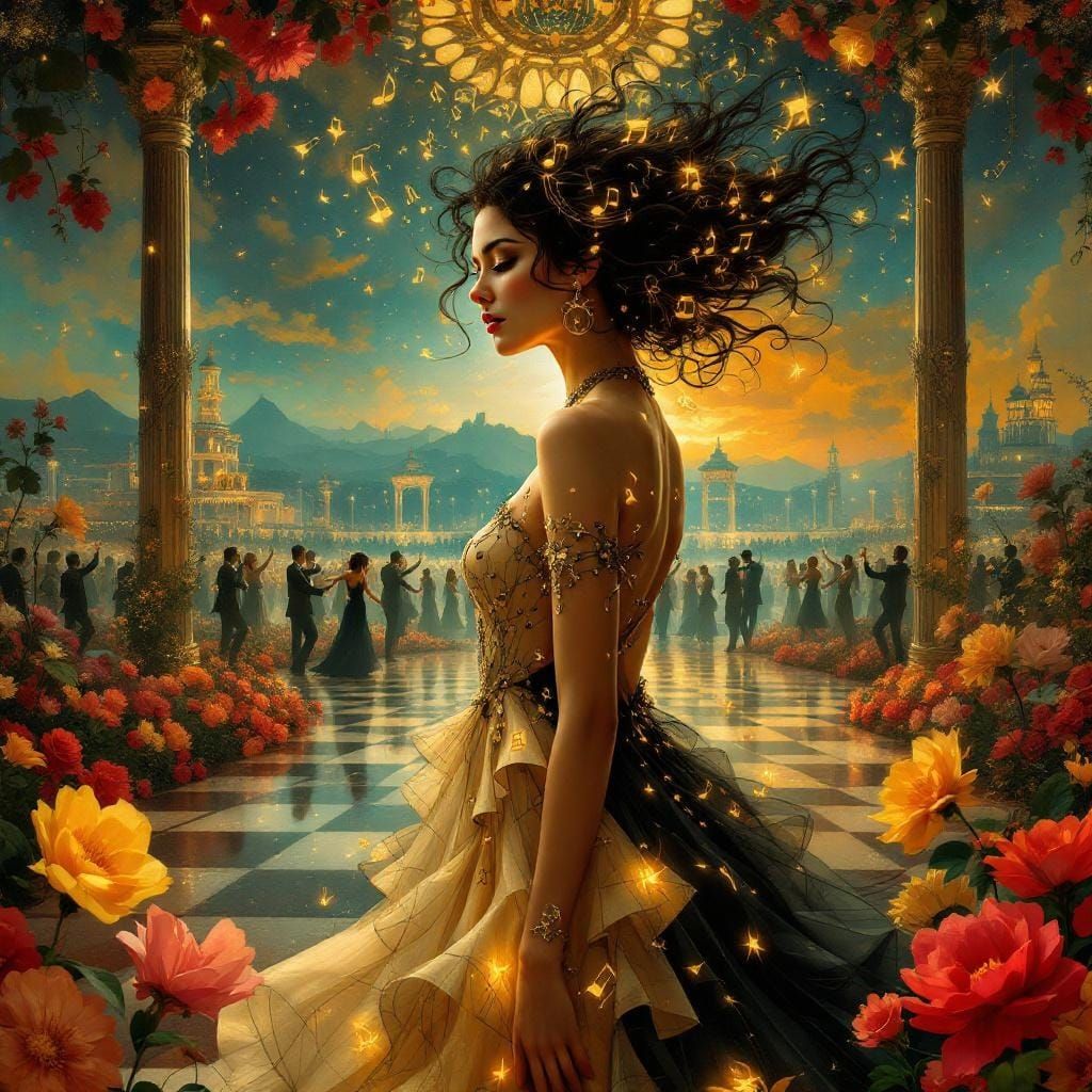 Woman in Musical Gown in Art Deco Surrealism