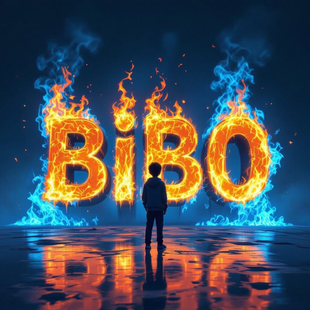 Futuristic Boy and Fiery 3D Text