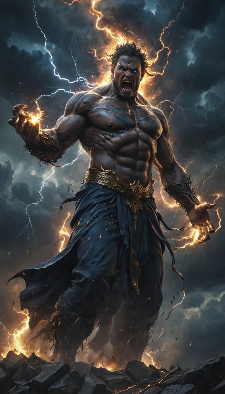Wrathful God Unleashes Energy in Fiery Storm