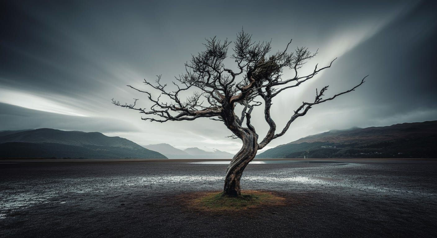 Lone Tree in Moody Landscape Photography