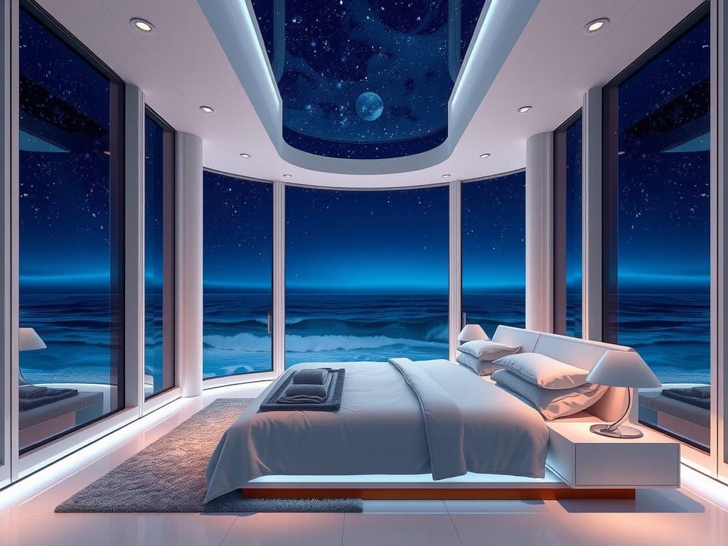 Ethereal Luxury Bedroom Oasis under Starry Skies