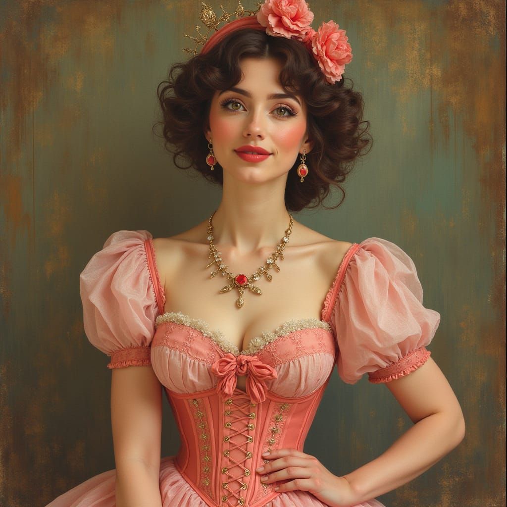 Elegant Woman in Pink Dress, Art Deco Style