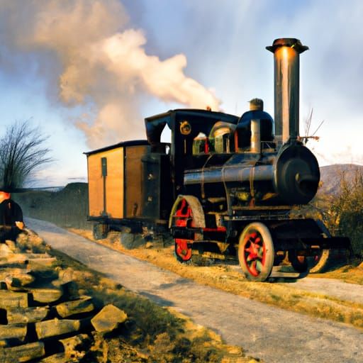 Trevithick's Steam Locomotive on Welsh Tramway, 1804
