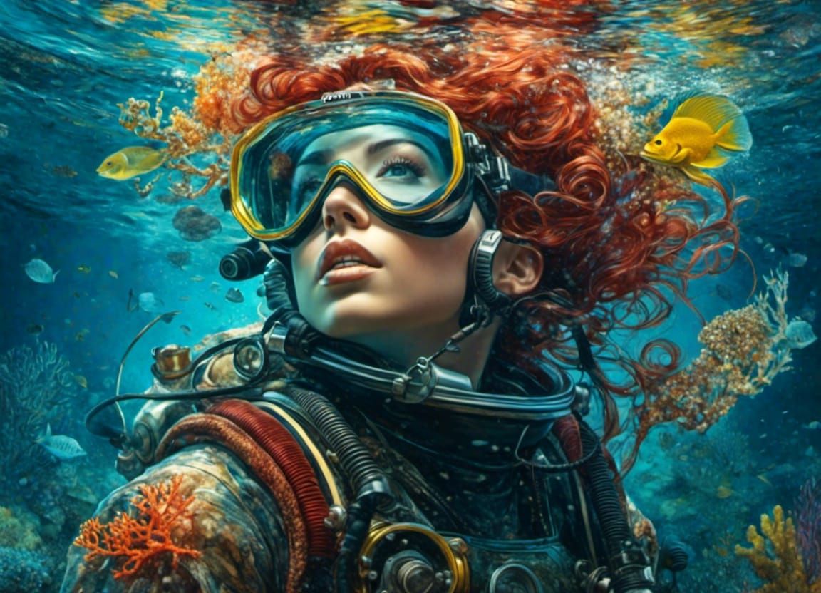 Underwater Scuba Diver Portrait in Detailed 3D Art