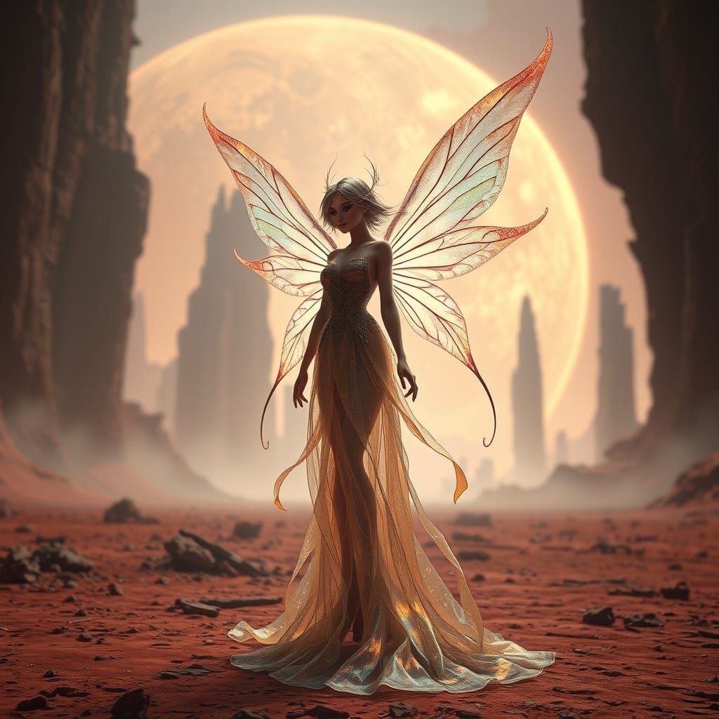 Surrealist Fairy Ascends Ancient Martian Ruins