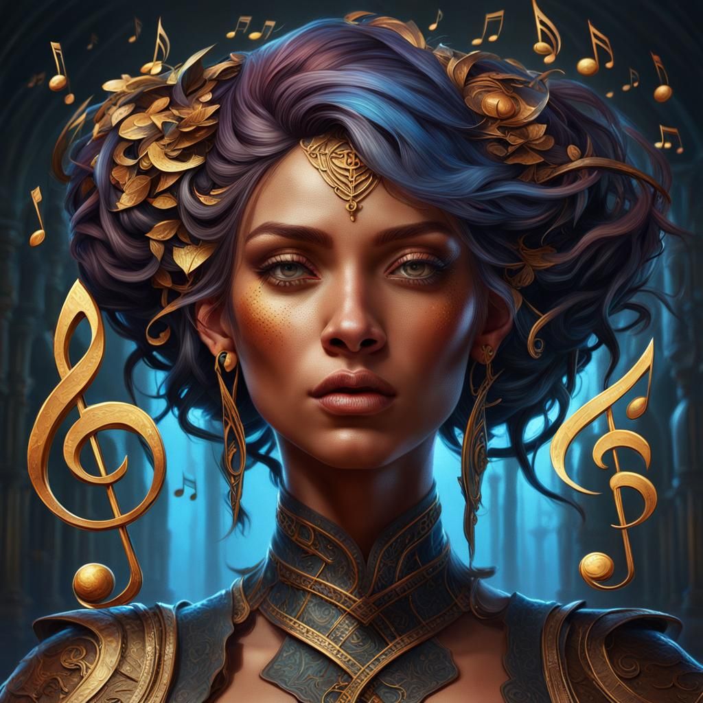 Musical Girl Portrait in Detailed Digital Oil Painting