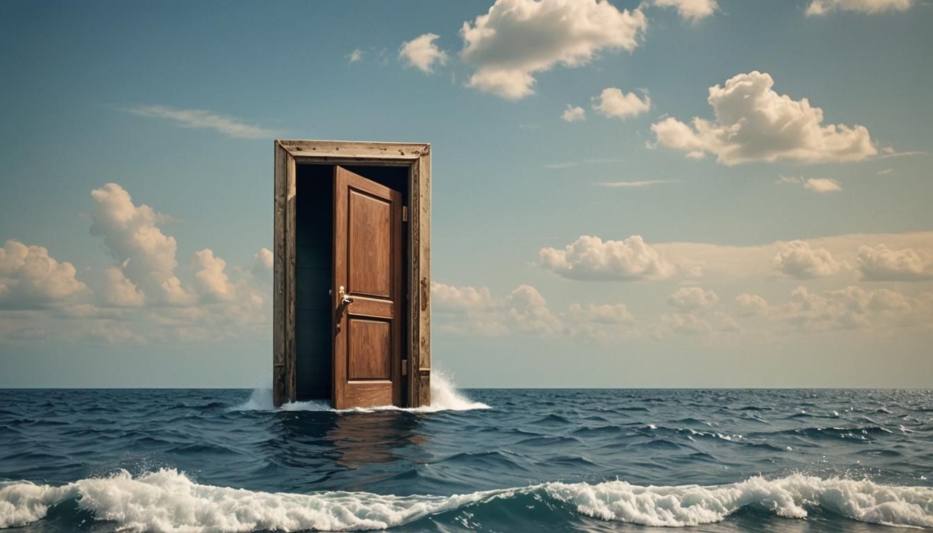 Boat on Sea with Hidden Door to Another Dimension