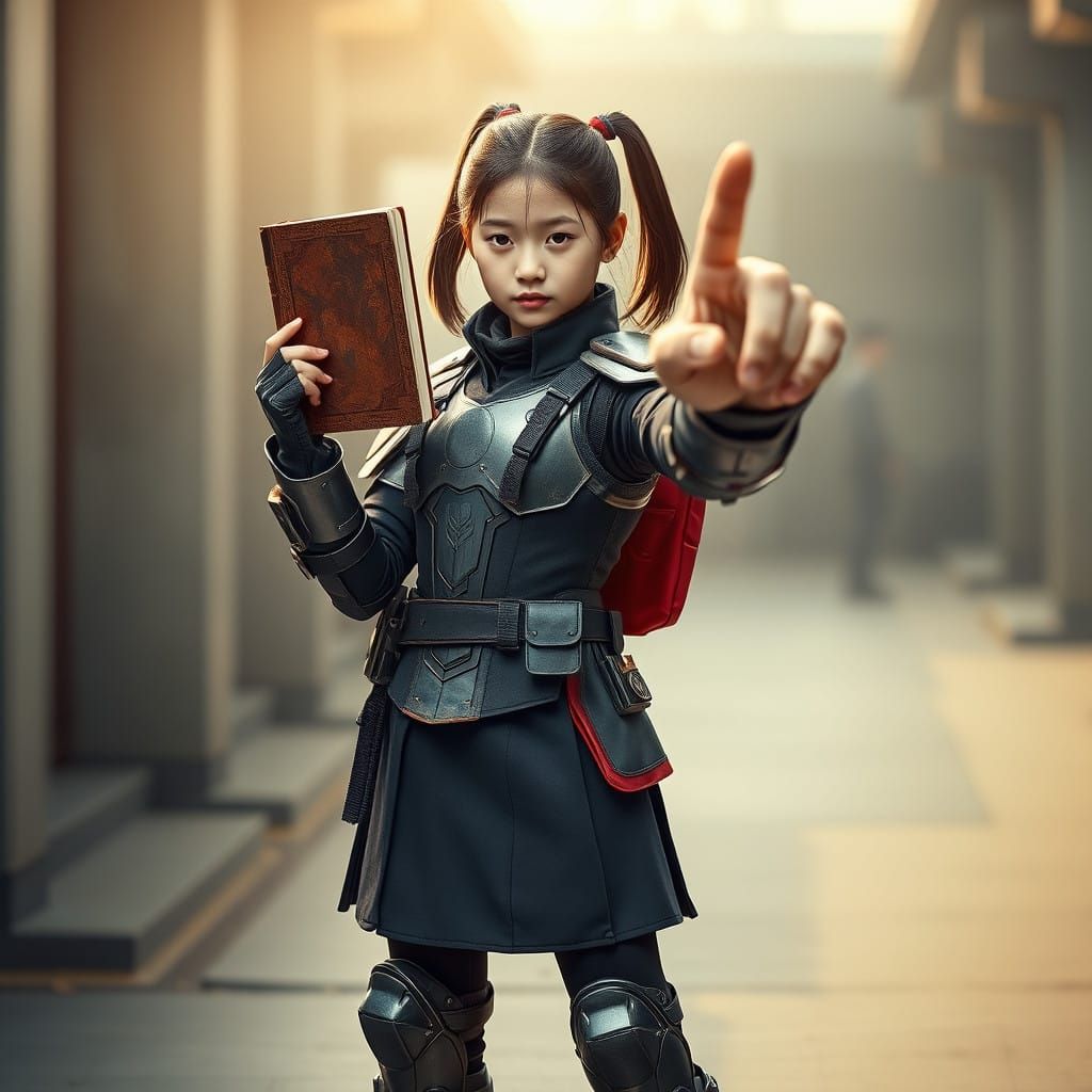 Heroic Schoolgirl Warrior in Futuristic Armor