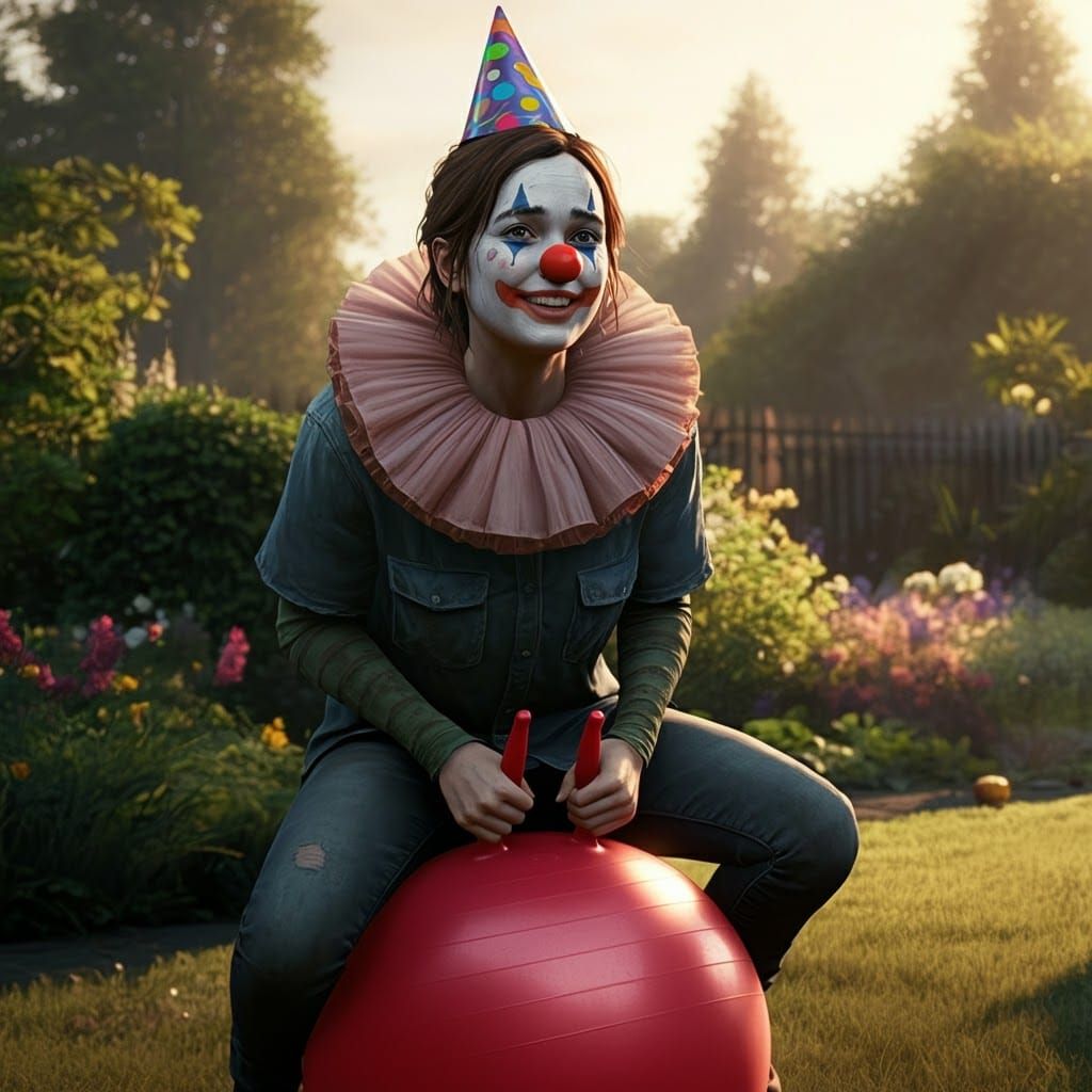 Ellie from The Last of Us as Hyperrealistic Clown