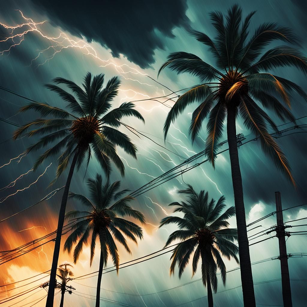 Hurricane Palm Trees in Dynamic Digital Art