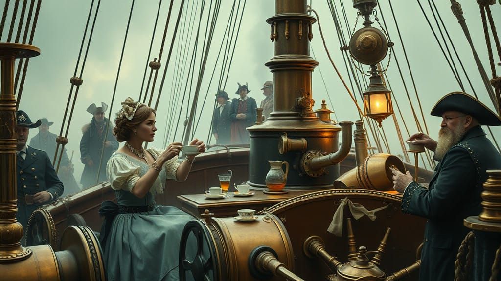 Surreal Steampunk Dreamscape with Intricate Brass Machinery