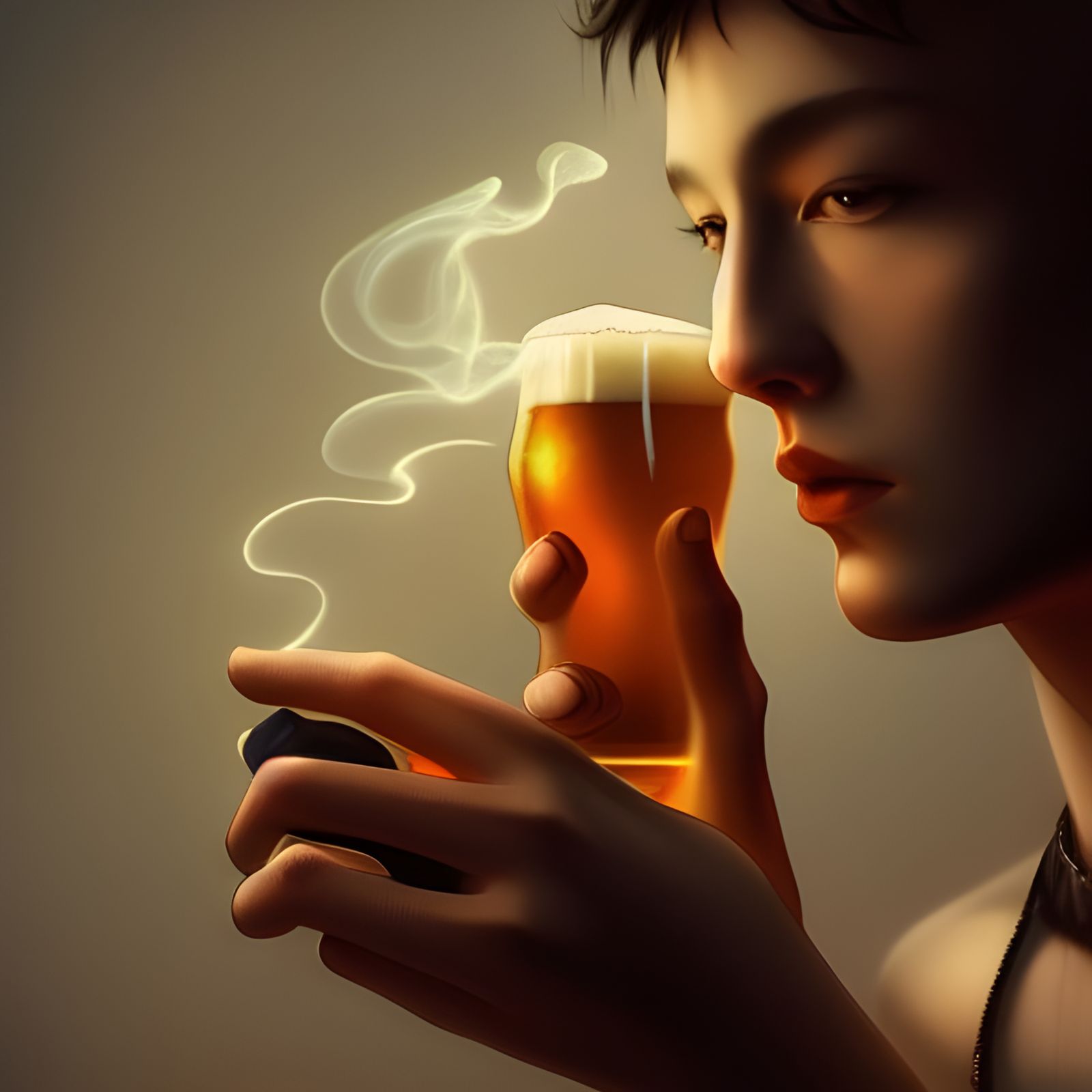 Intricate Light Beer Illustration with Cannabis Smoke