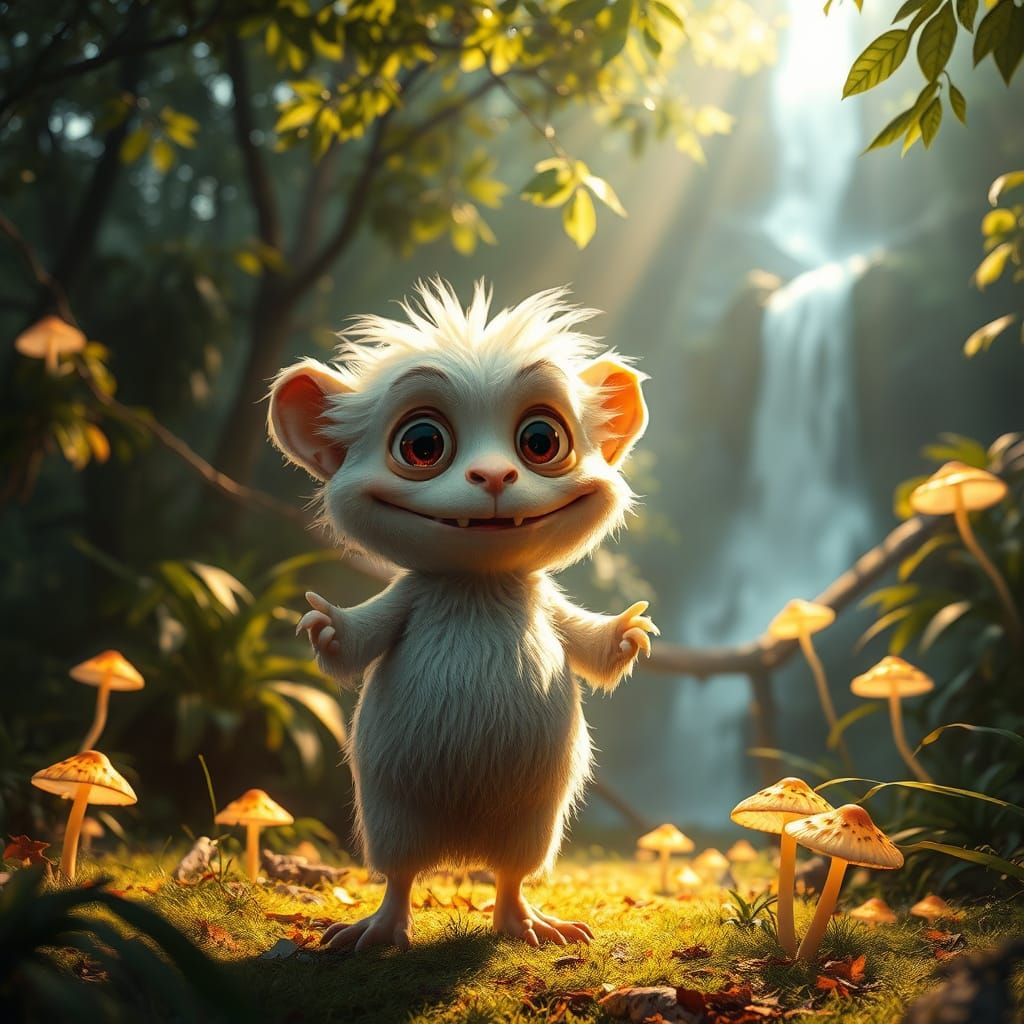 Galago-like Whimsy with Tousled Fur and Wide Grin in Jungle ...