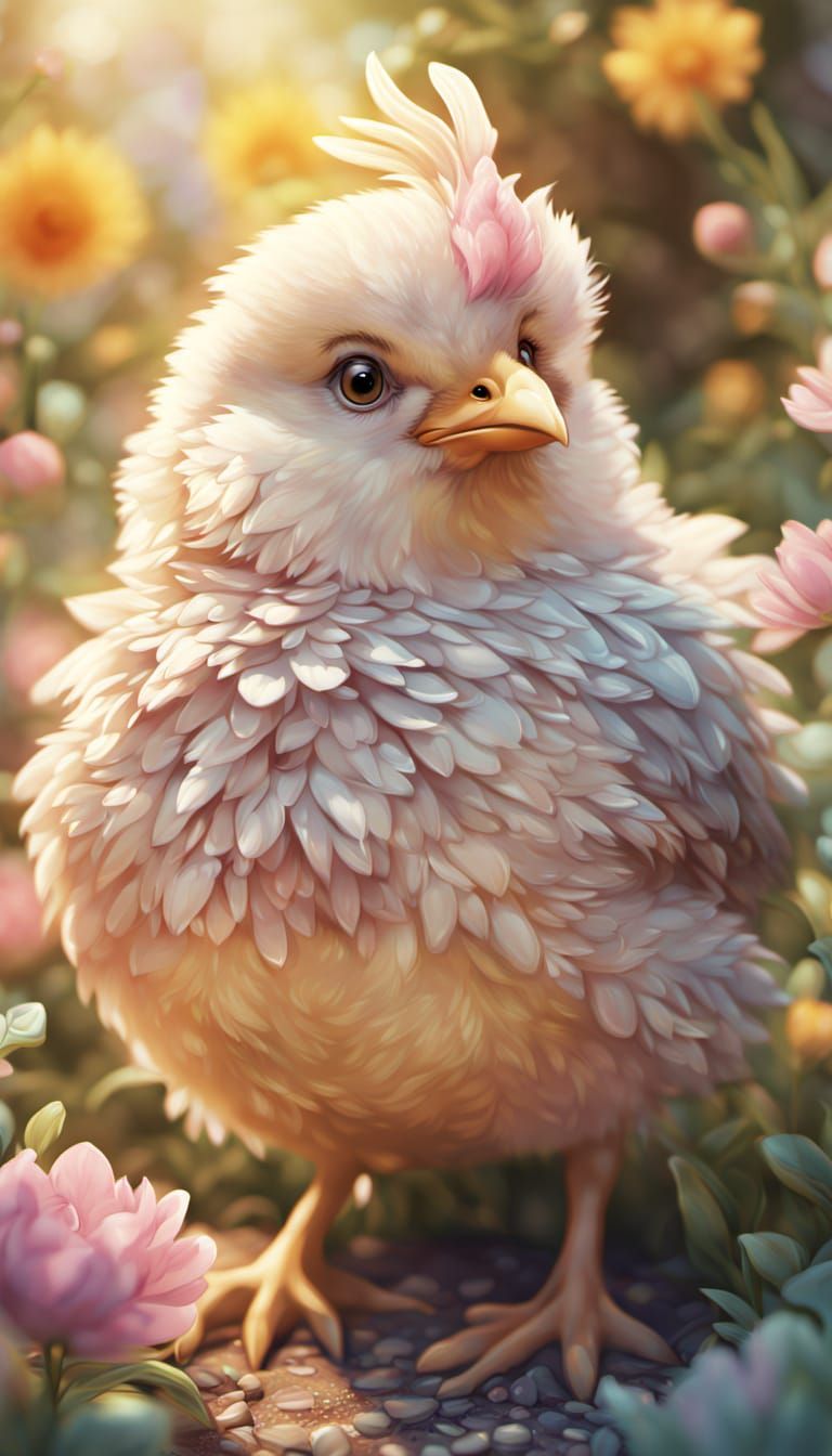 Grumpy Chick in Fantasy Garden: Digital Illustration
